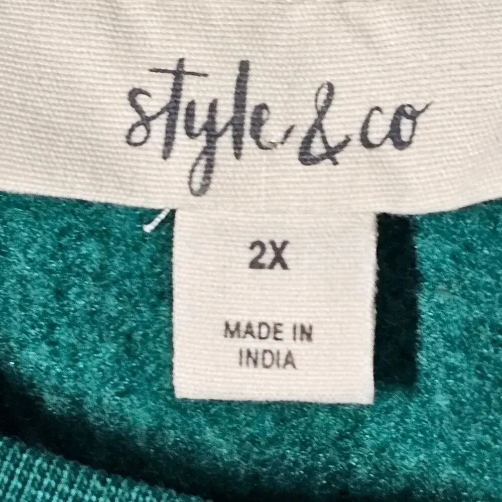 Style & Co Green Crewneck Christmas Sweatshirt Fleece Navidad Women's 2X